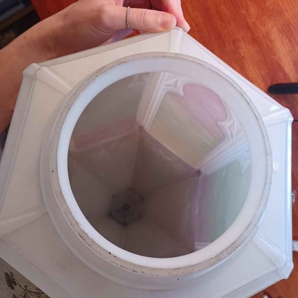 Art Deco Large Hexagon Milk Glass Pendant Ombre Pink-Green-Yellow - Picture 4 of 9